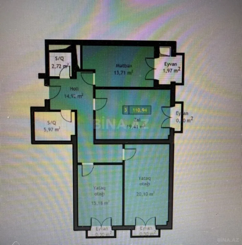 Satılır 3 otaqlı mənzil 110.9 m²