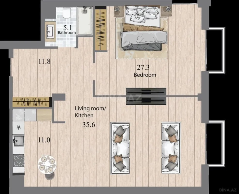 Satılır 2 otaqlı mənzil 106.6 m²
