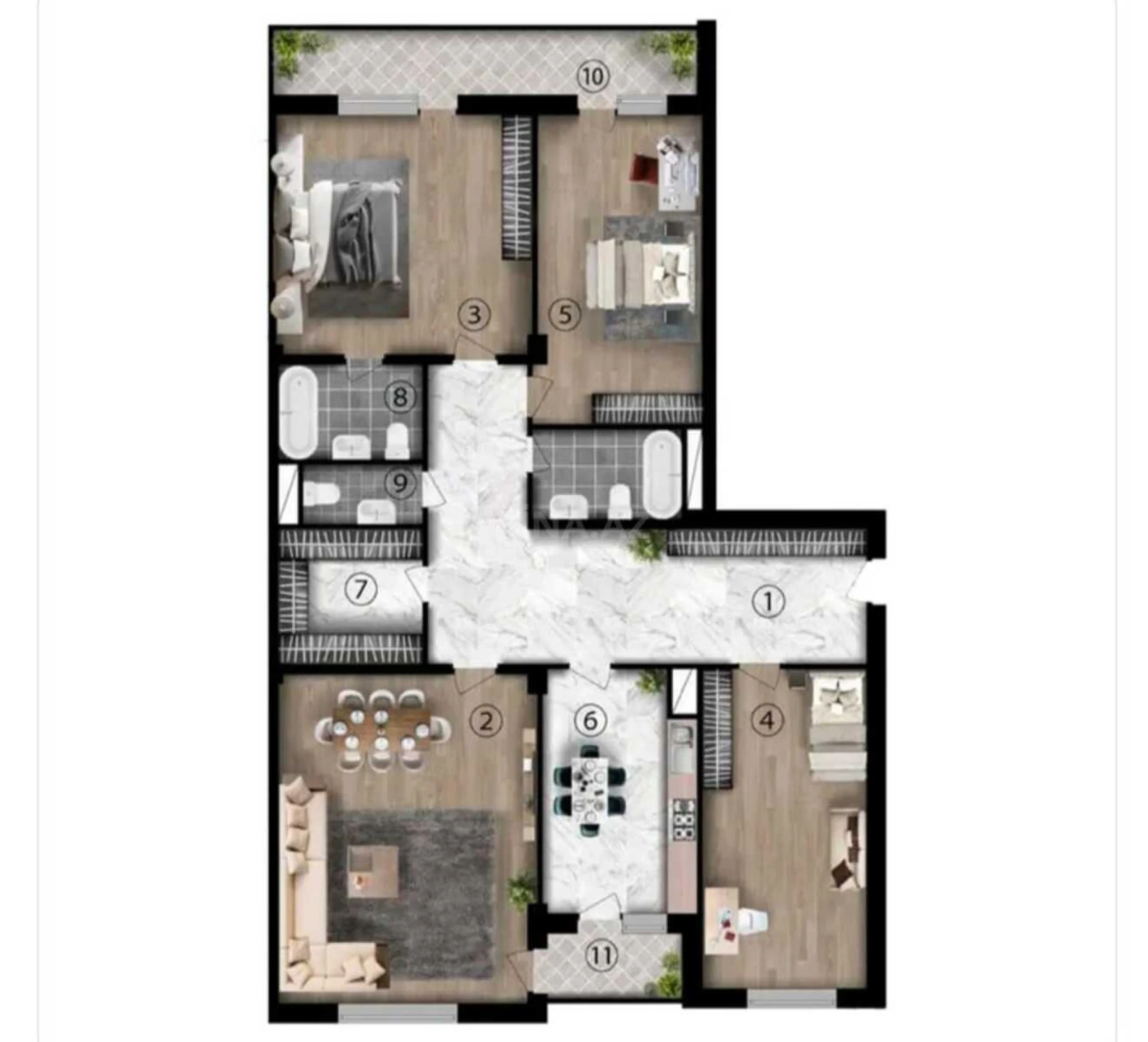 Satılır 4 otaqlı mənzil 182 m²