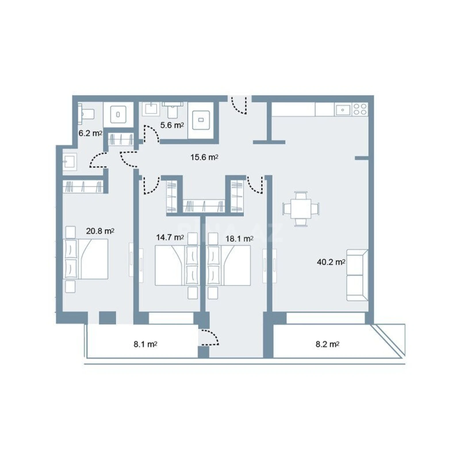Satılır 4 otaqlı mənzil 158.6 m²