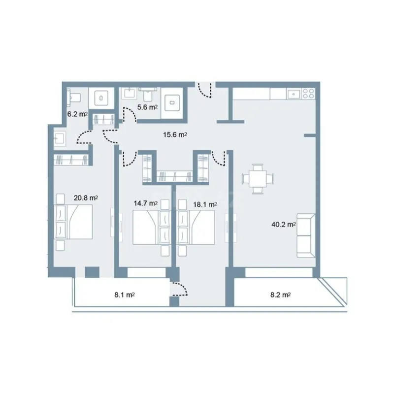 Satılır 4 otaqlı mənzil 158.6 m²