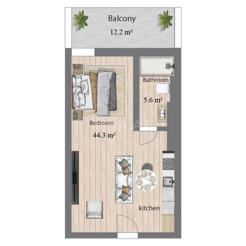 Satılır 1 otaqlı mənzil 72.5 m²