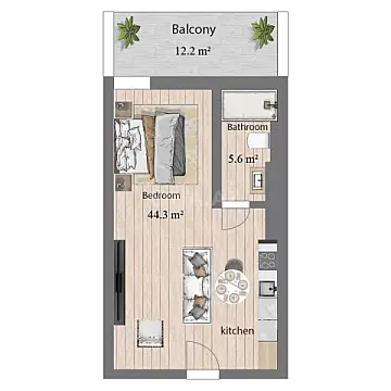 Satılır 1 otaqlı mənzil 72.5 m²