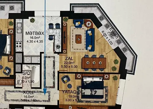 Satılır 2 otaqlı mənzil 89 m²