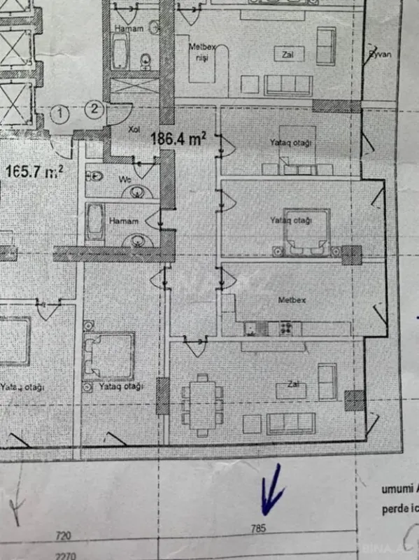 Satılır 4 otaqlı mənzil 186.4 m²