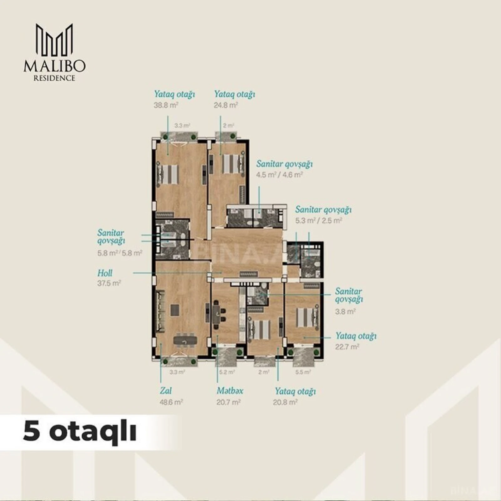 Satılır 5 otaqlı mənzil 268 m²