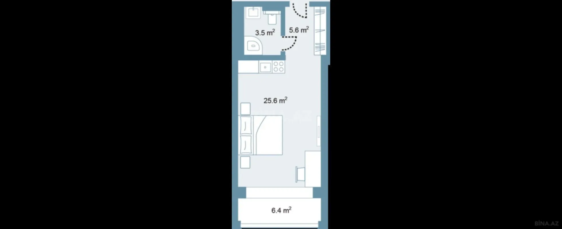 Satılır 1 otaqlı mənzil 51.5 m²