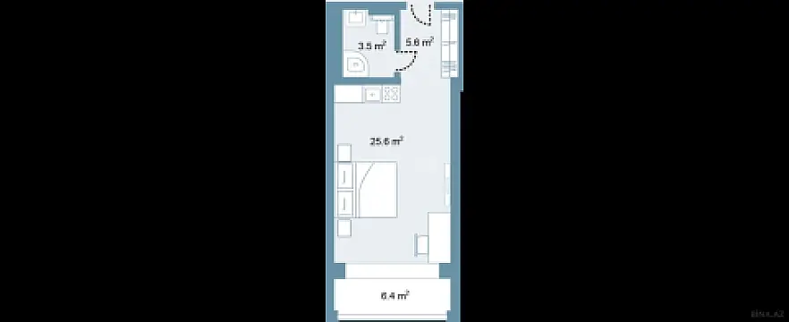 Satılır 1 otaqlı mənzil 51.5 m²