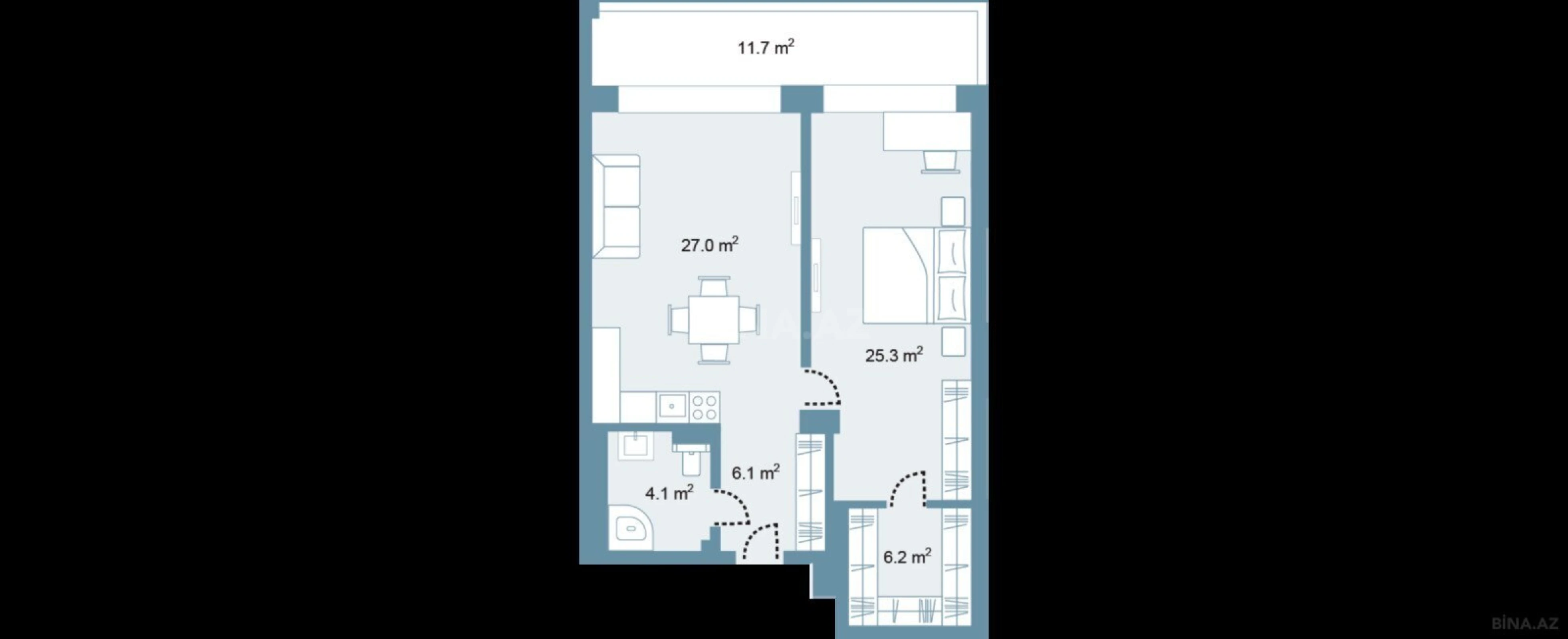 Satılır 2 otaqlı mənzil 94.1 m²