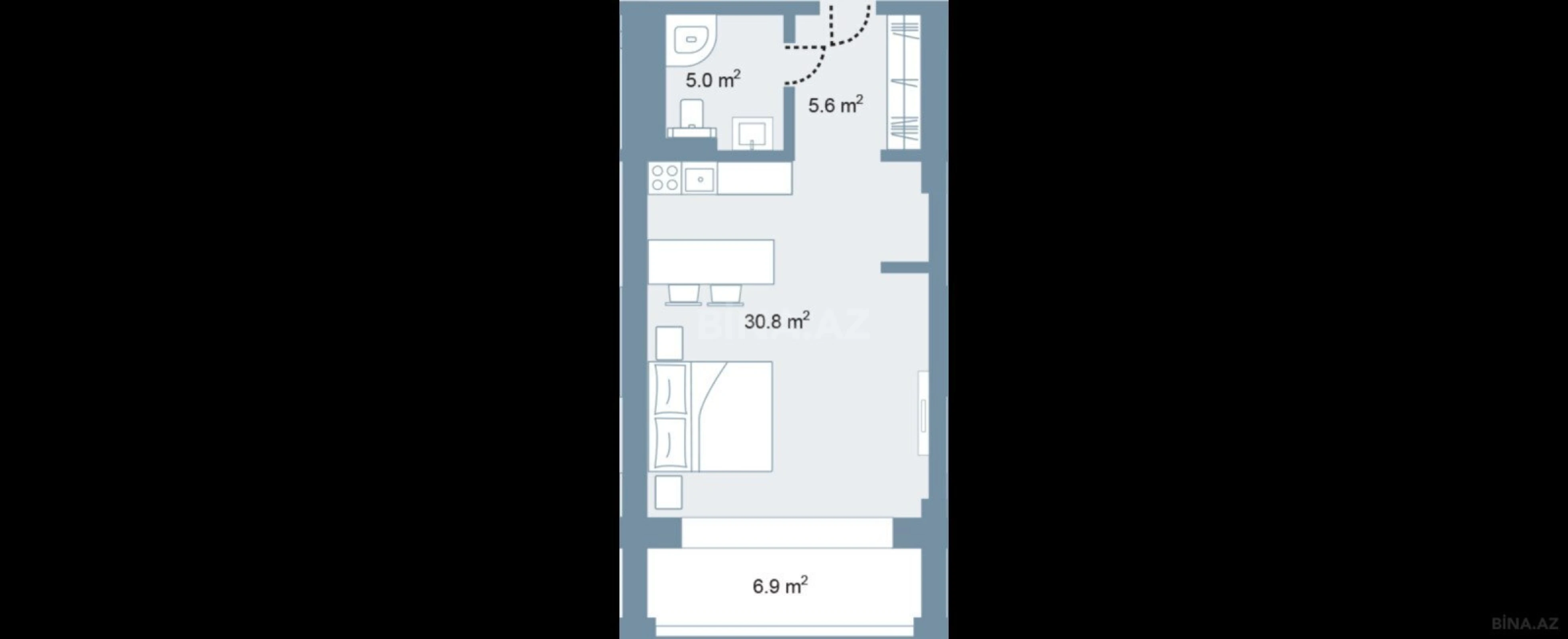 Satılır 1 otaqlı mənzil 56.2 m²