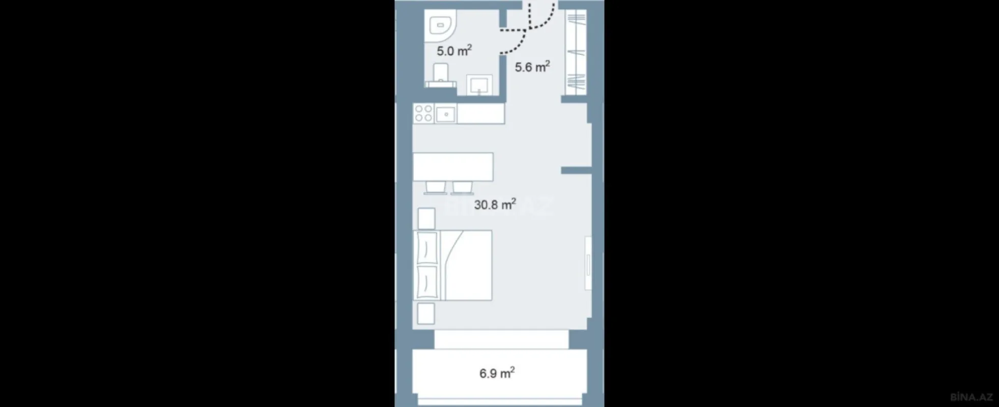 Satılır 1 otaqlı mənzil 56.2 m²