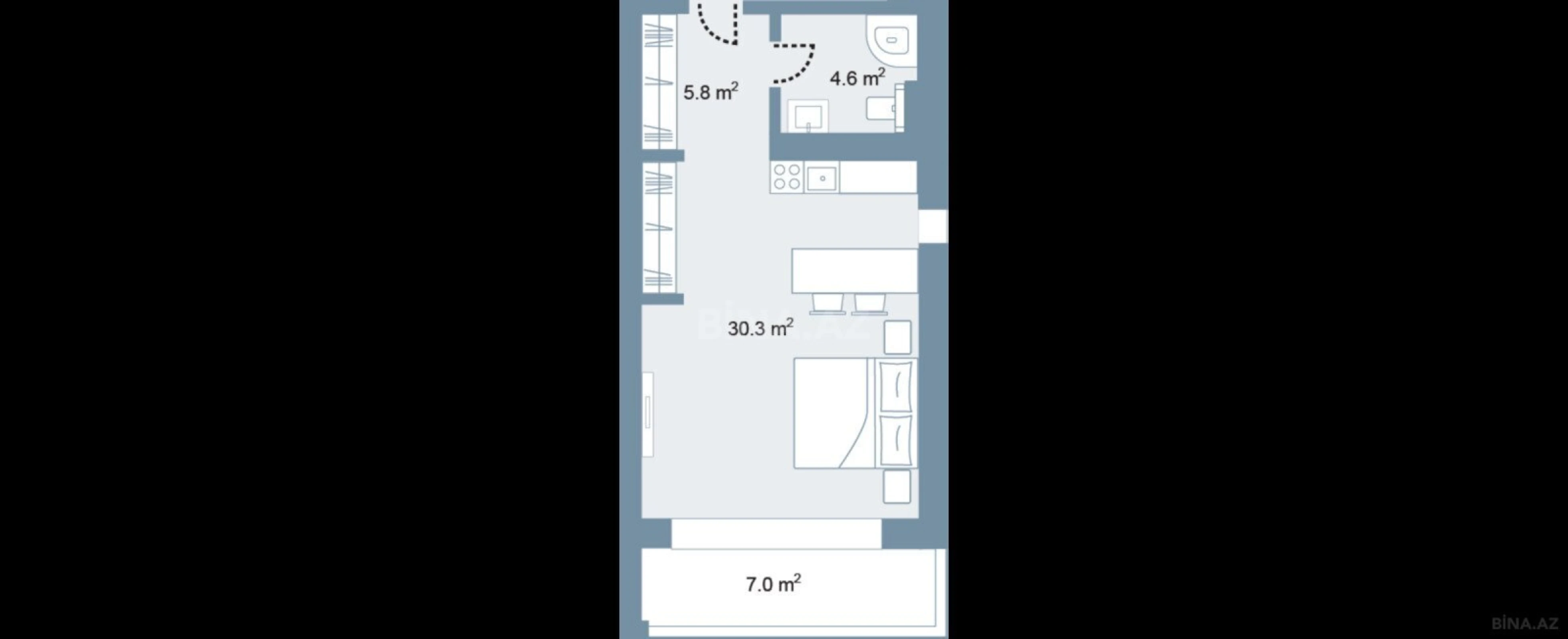 Satılır 1 otaqlı mənzil 59.5 m²