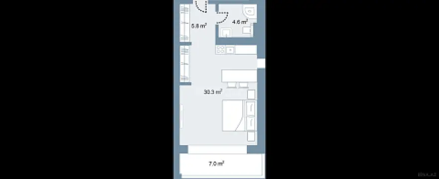 Satılır 1 otaqlı mənzil 59.5 m²