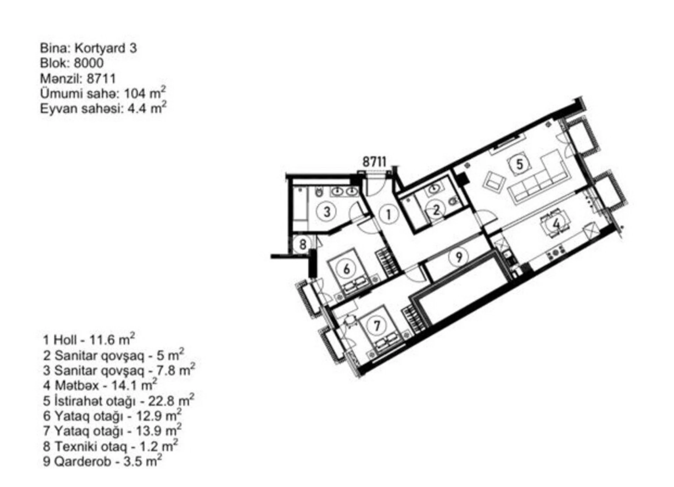 Satılır 3 otaqlı mənzil 110 m²