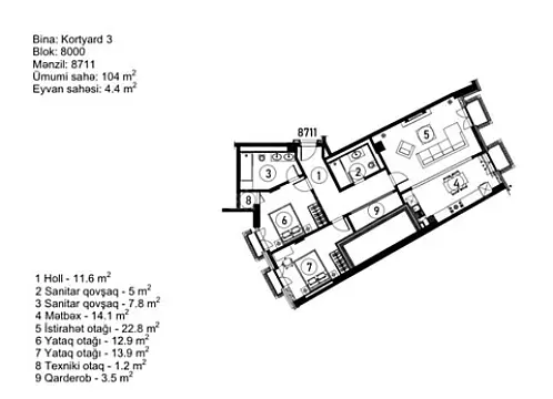 Satılır 3 otaqlı mənzil 110 m²
