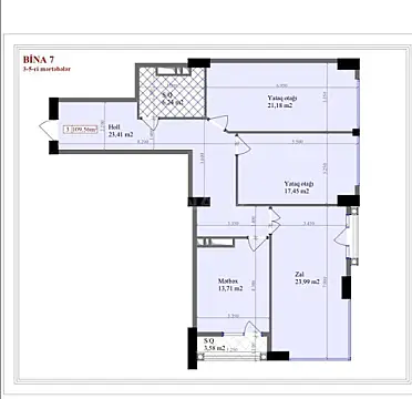 Satılır 3 otaqlı mənzil 110 m²