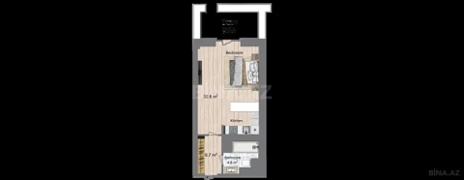 Satılır 1 otaqlı mənzil 66.4 m²