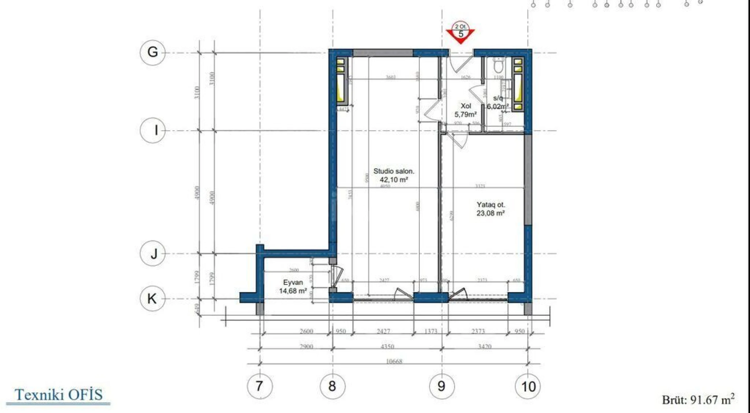 Satılır 2 otaqlı mənzil 92 m²