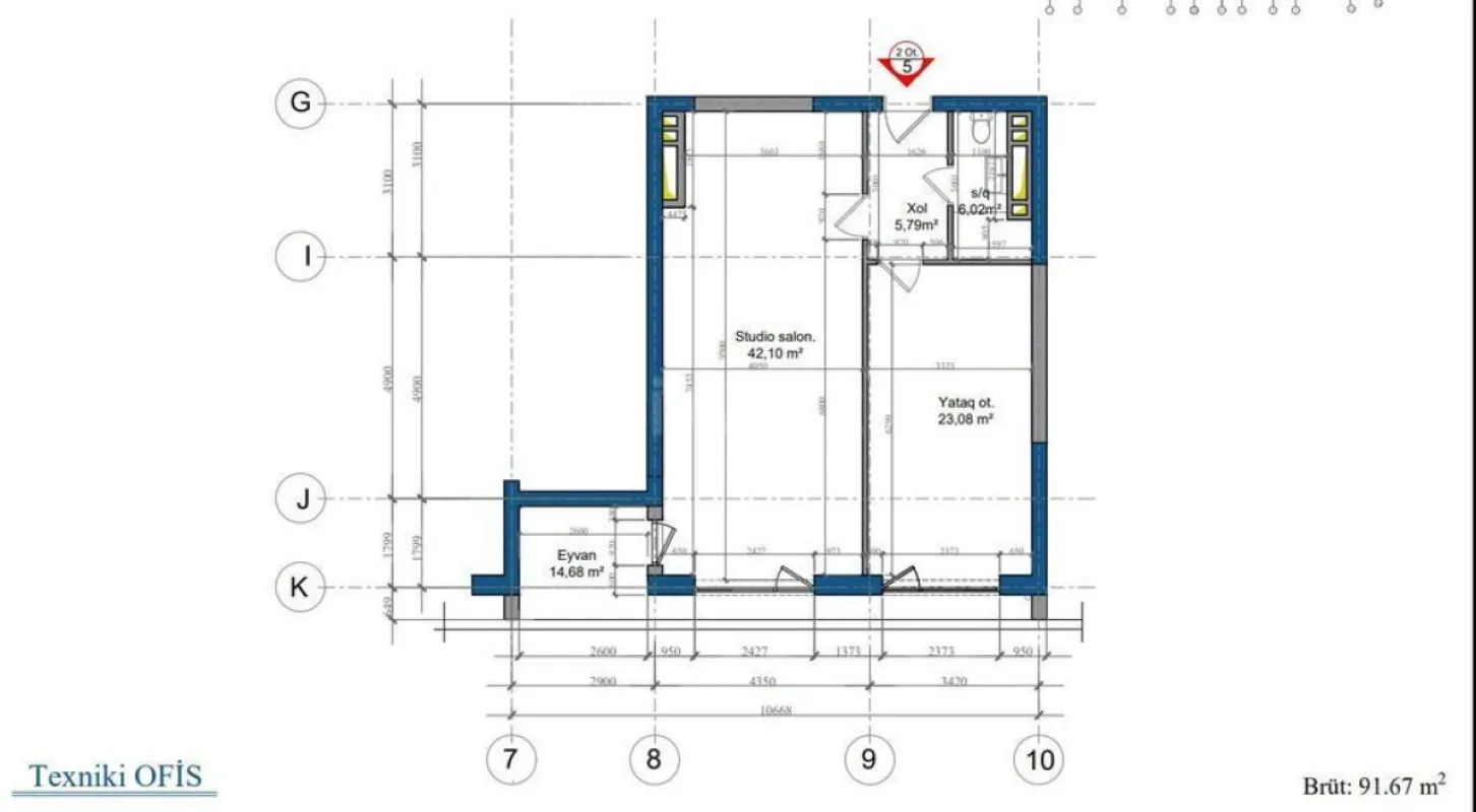 Satılır 2 otaqlı mənzil 92 m²