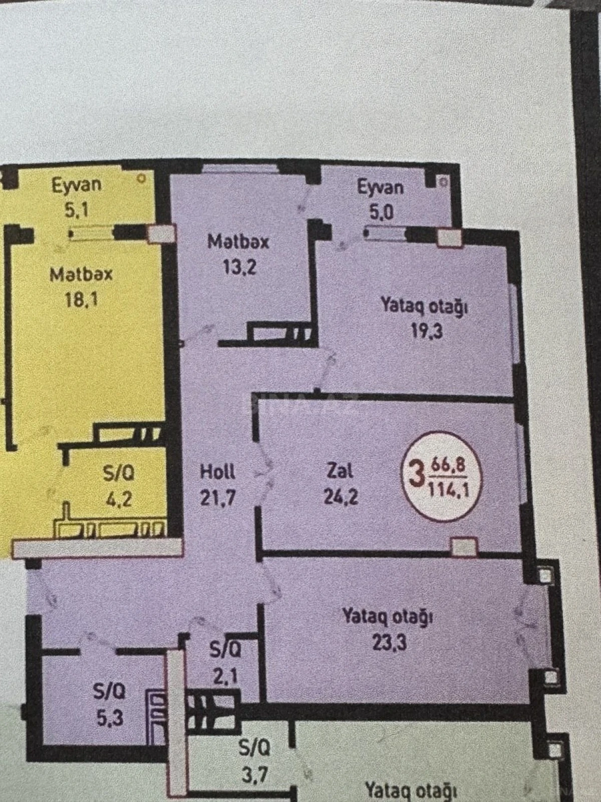 Satılır 3 otaqlı mənzil 114 m²