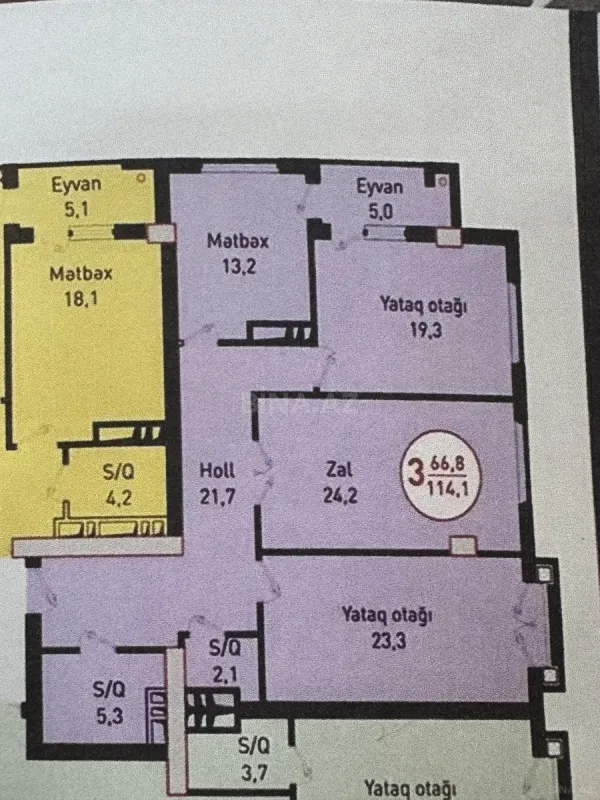 Satılır 3 otaqlı mənzil 114 m²