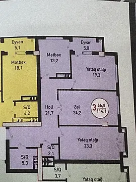 Satılır 3 otaqlı mənzil 114 m²