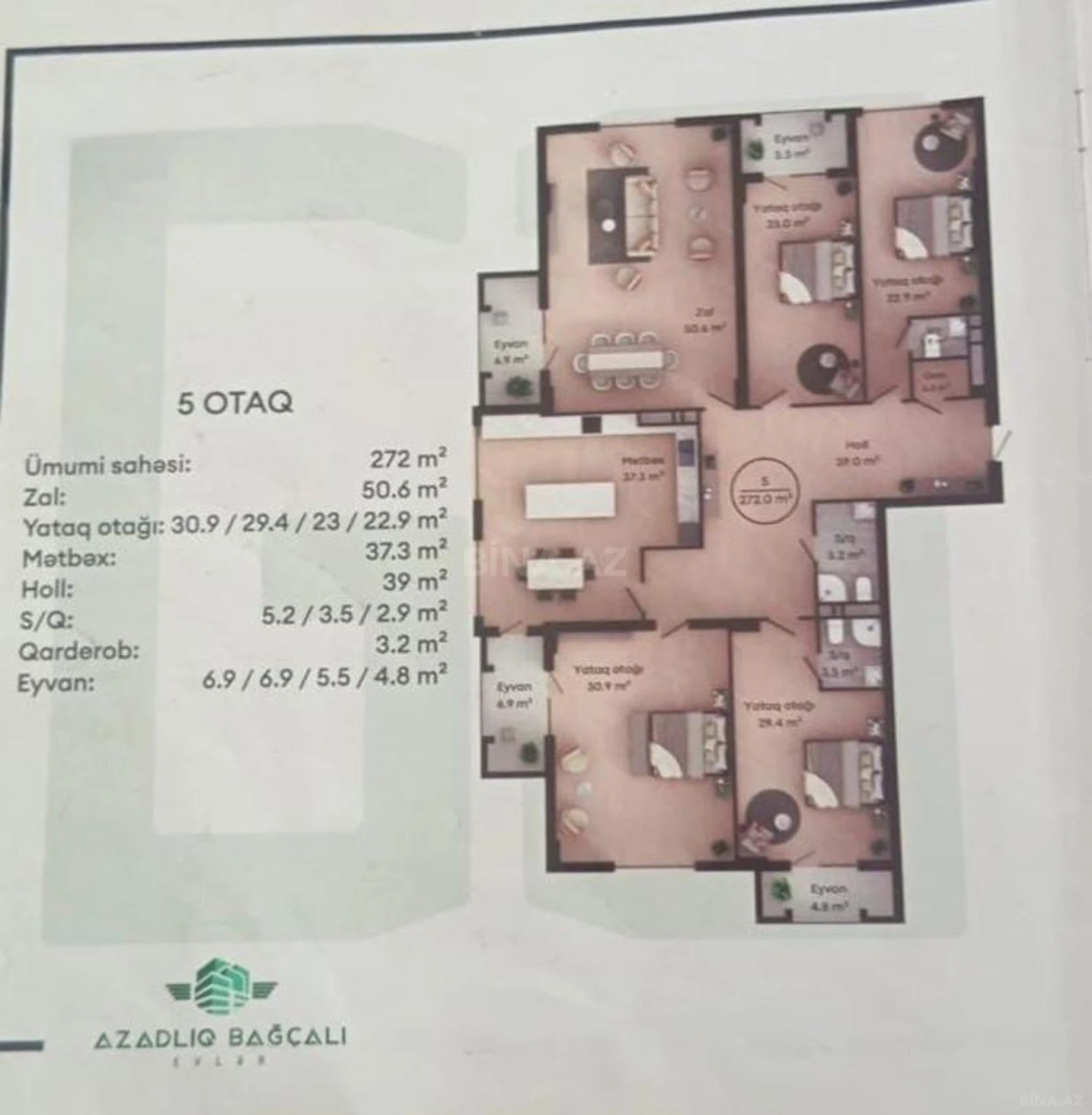 Satılır 4 otaqlı mənzil 272 m²