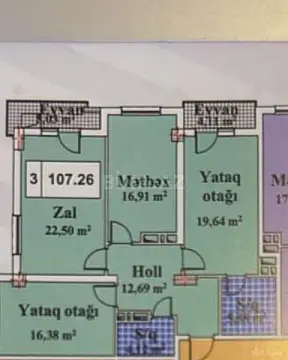 Satılır 3 otaqlı mənzil 108 m²