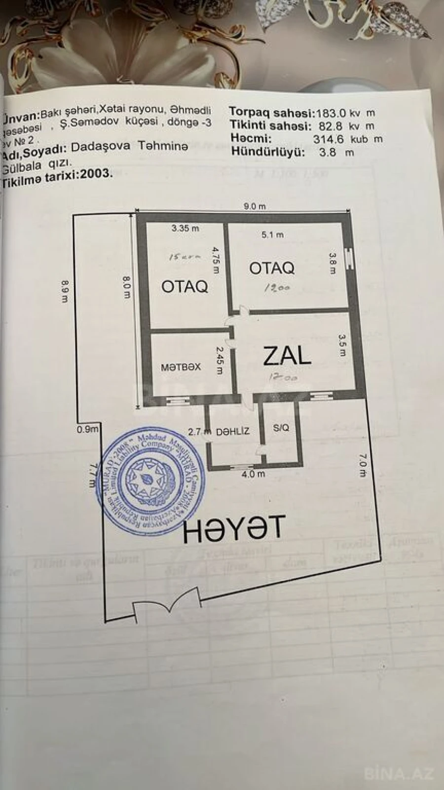 Satılır 3 otaqlı həyət evi 90 m²