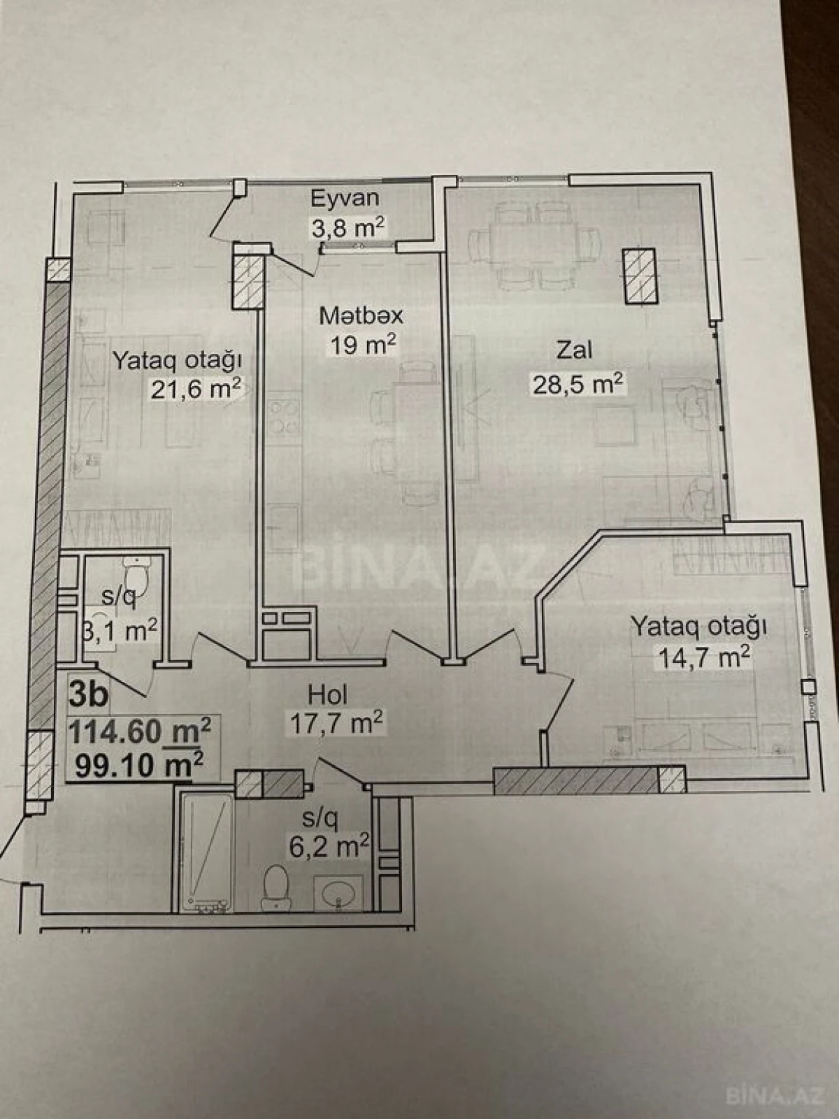 Satılır 3 otaqlı mənzil 114.6 m²