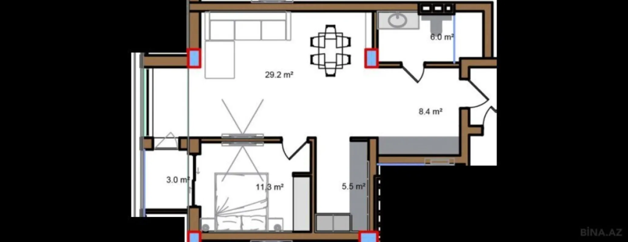 Satılır 2 otaqlı mənzil 75.1 m²