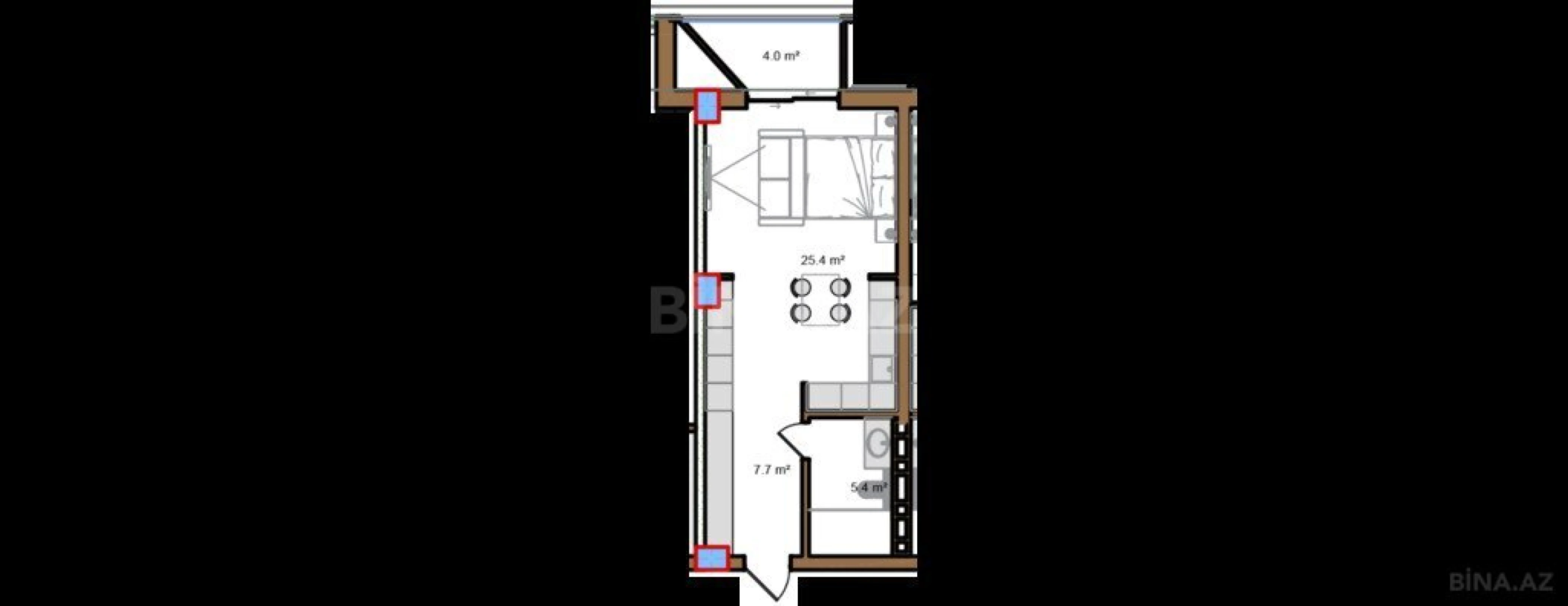 Satılır 1 otaqlı mənzil 50.3 m²