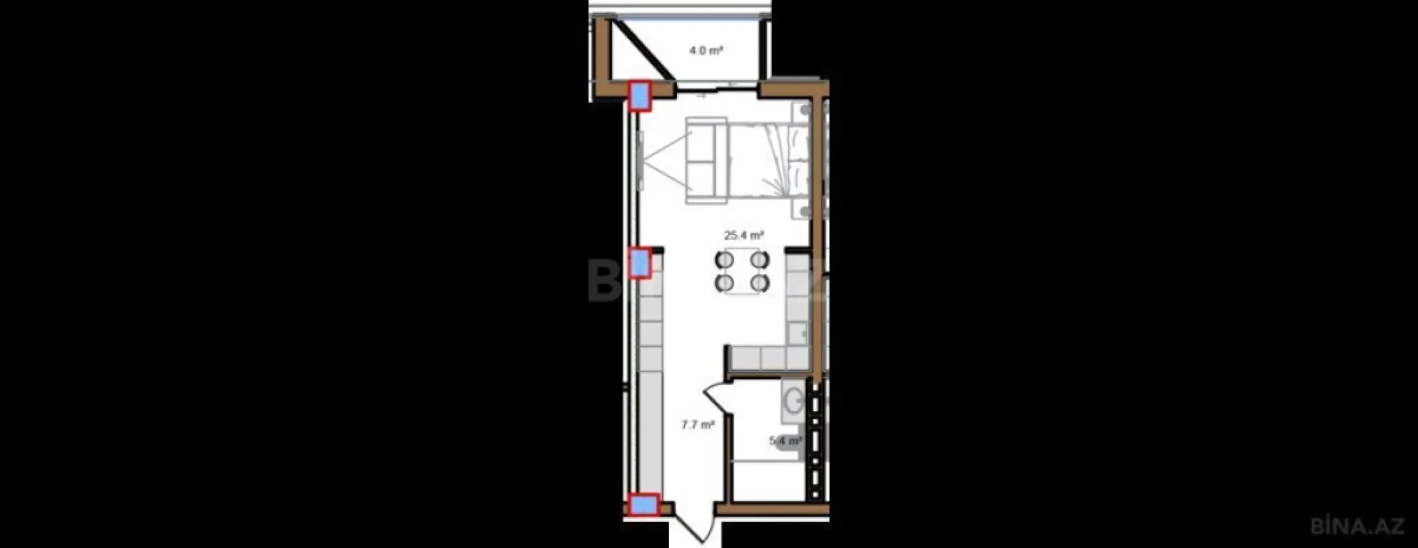 Satılır 1 otaqlı mənzil 50.3 m²