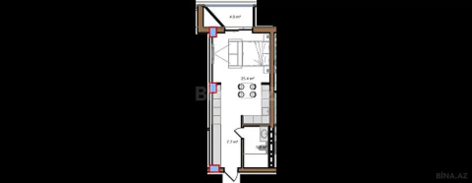 Satılır 1 otaqlı mənzil 50.3 m²