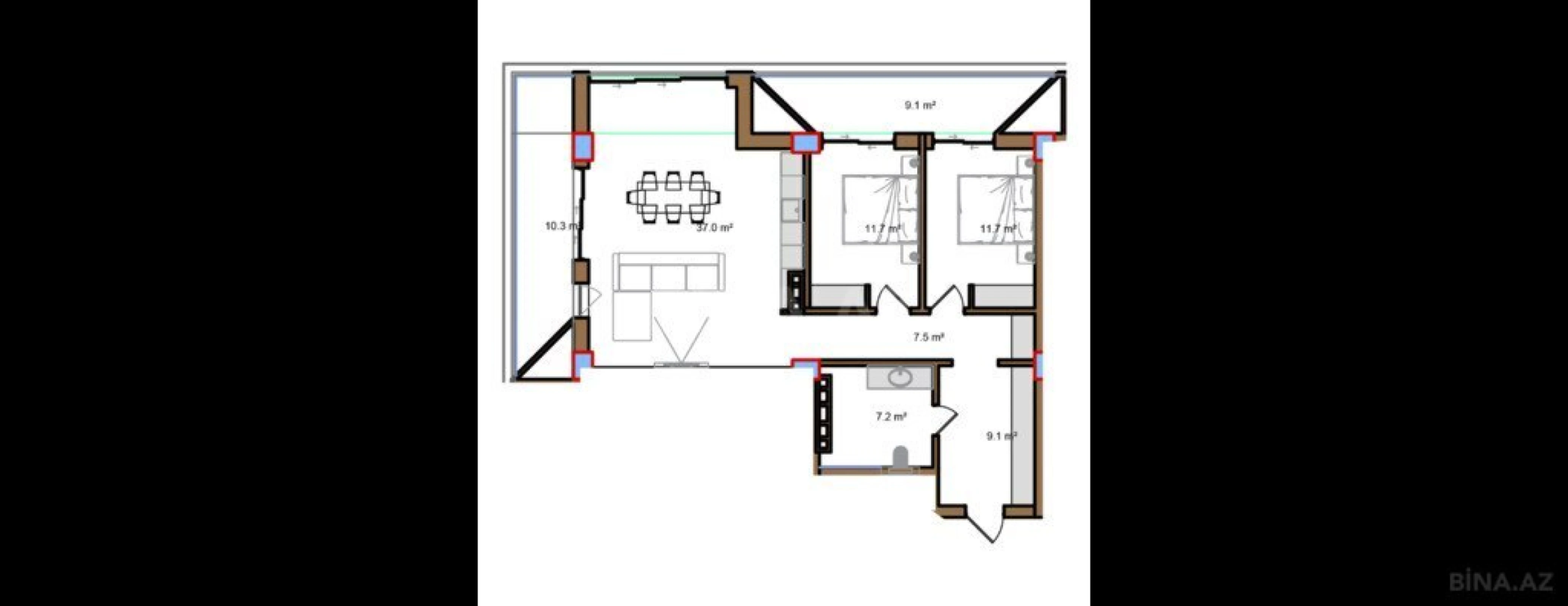 Satılır 3 otaqlı mənzil 123.9 m²