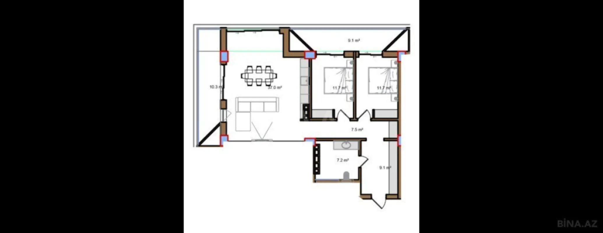 Satılır 3 otaqlı mənzil 123.9 m²