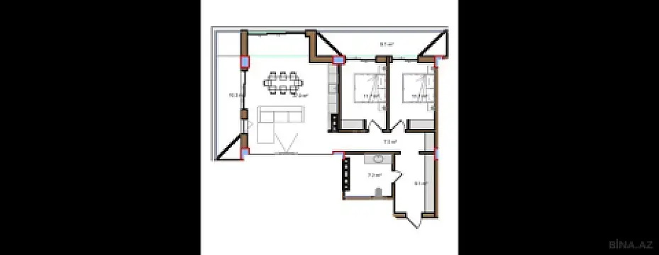 Satılır 3 otaqlı mənzil 123.9 m²