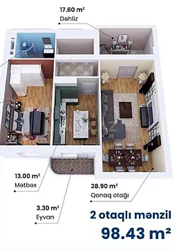 Satılır 3 otaqlı mənzil 99 m²