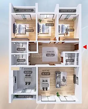 Satılır 4 otaqlı mənzil 185 m²