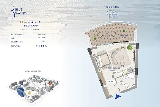 Satılır 1 otaqlı mənzil 51.3 m²