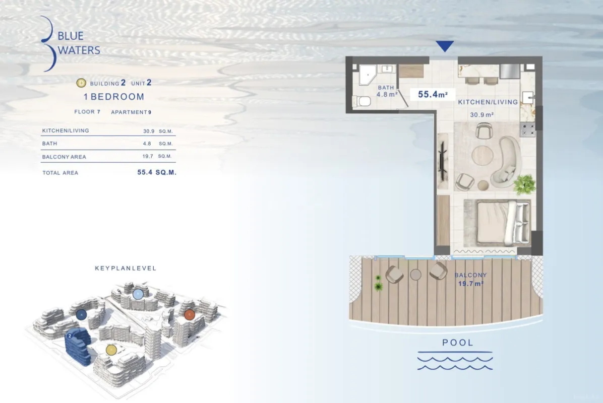 Satılır 1 otaqlı mənzil 55.4 m²