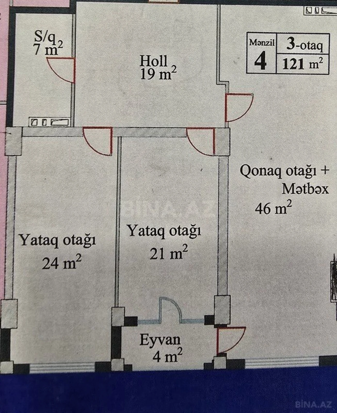 Satılır 3 otaqlı mənzil 121 m²