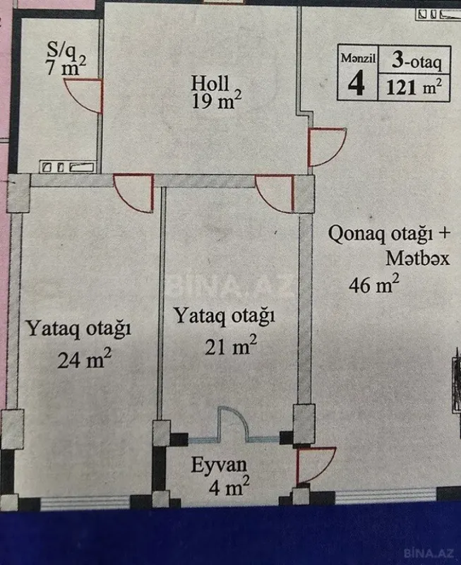 Satılır 3 otaqlı mənzil 121 m²