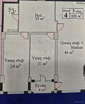 Satılır 3 otaqlı mənzil 121 m²