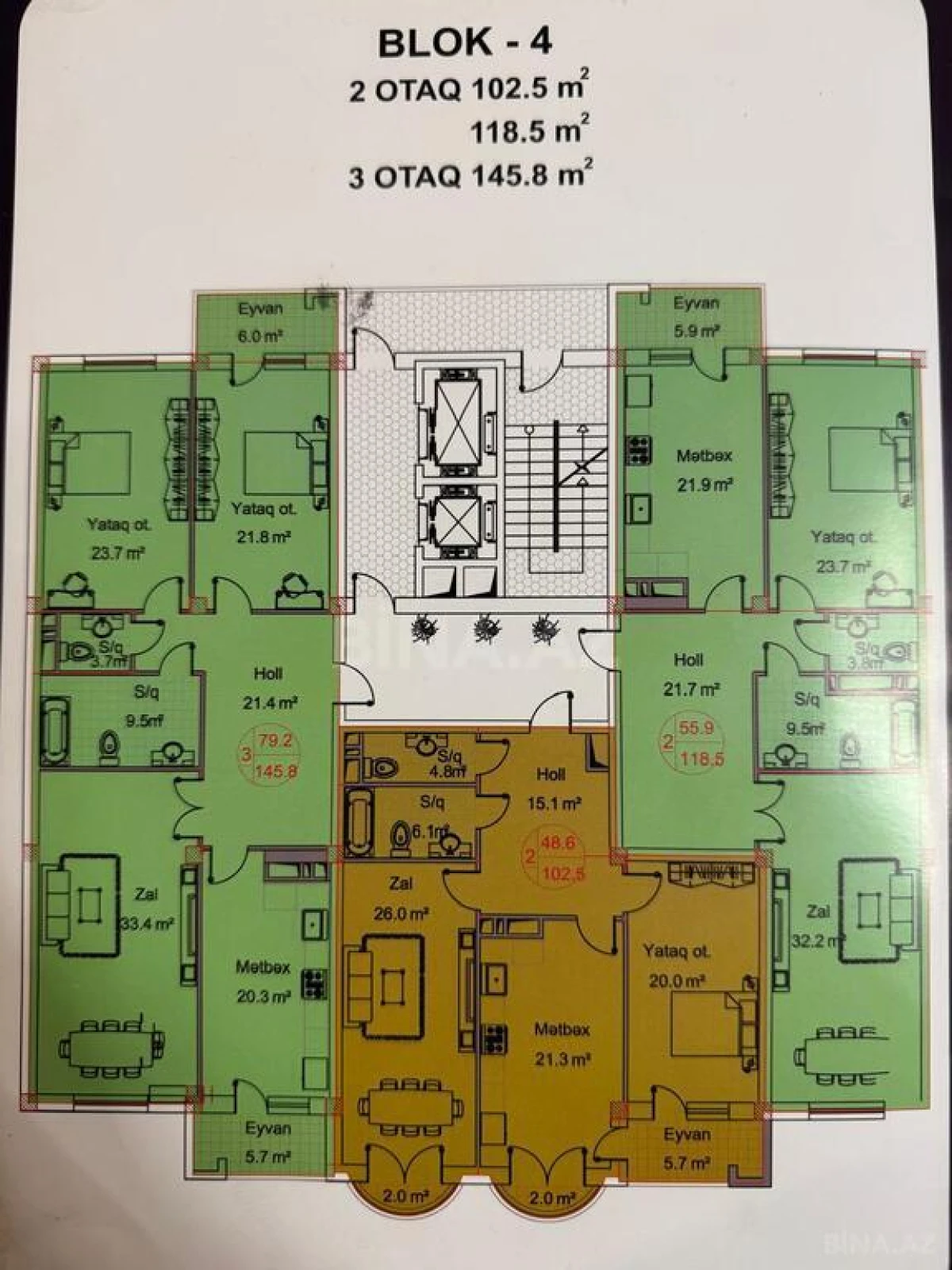 Satılır 3 otaqlı mənzil 145.8 m²