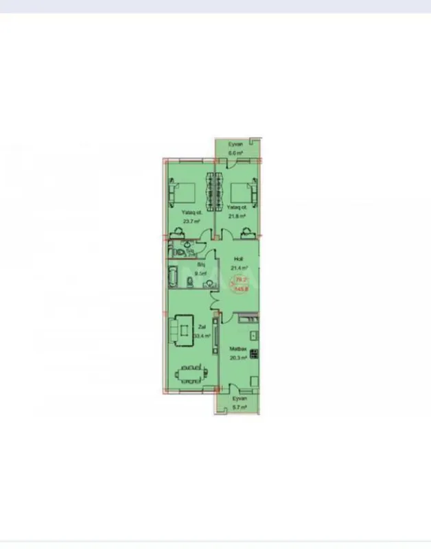 Satılır 3 otaqlı mənzil 145.8 m²