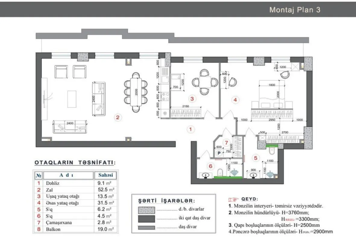 Satılır 3 otaqlı mənzil 145 m²