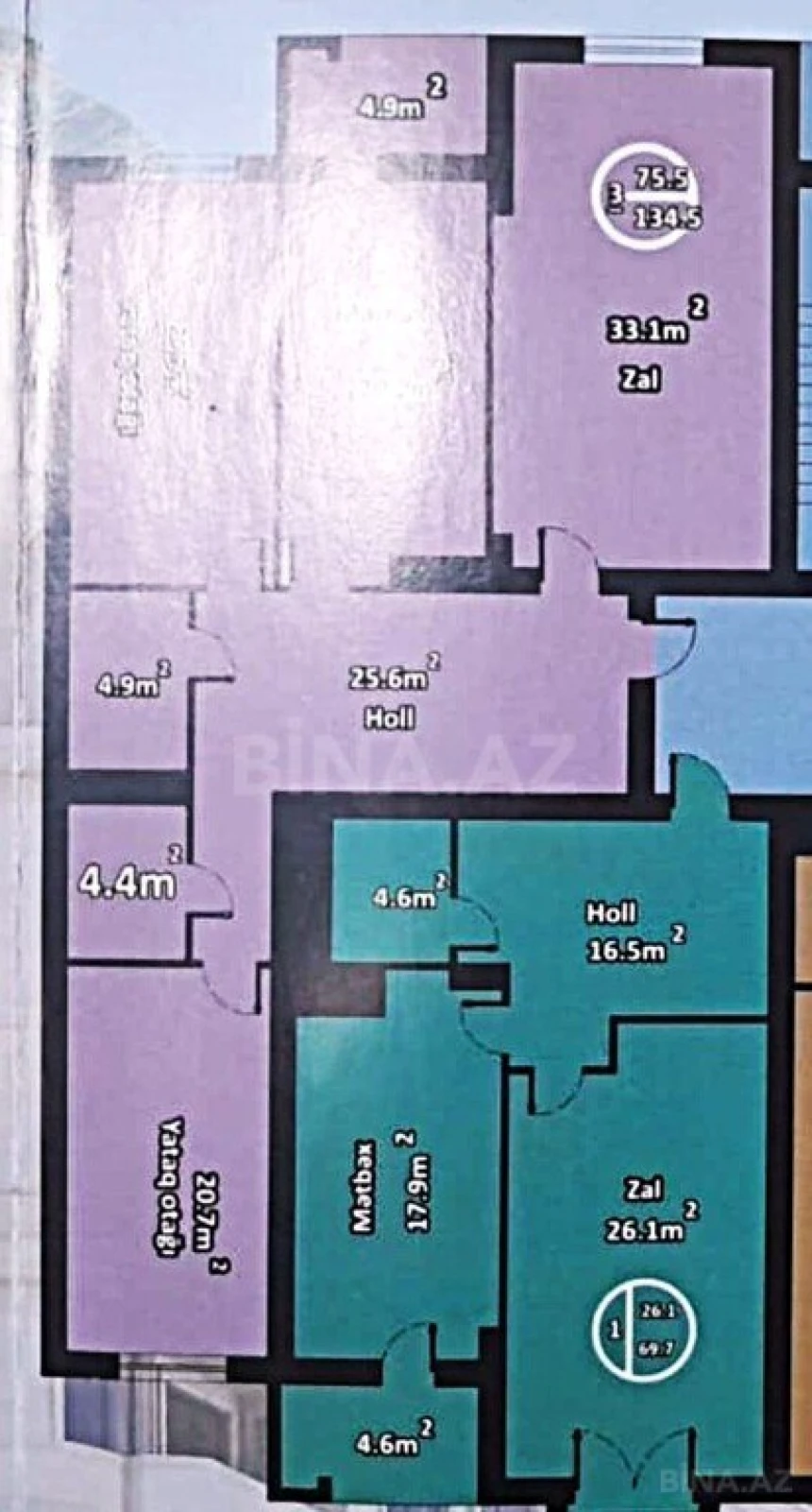 Satılır 3 otaqlı mənzil 134.5 m²