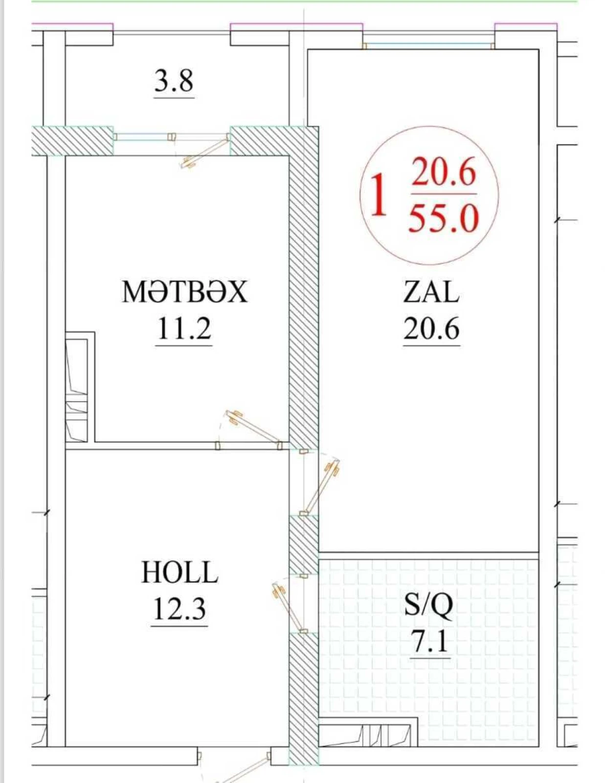 Satılır 2 otaqlı mənzil 56 m²