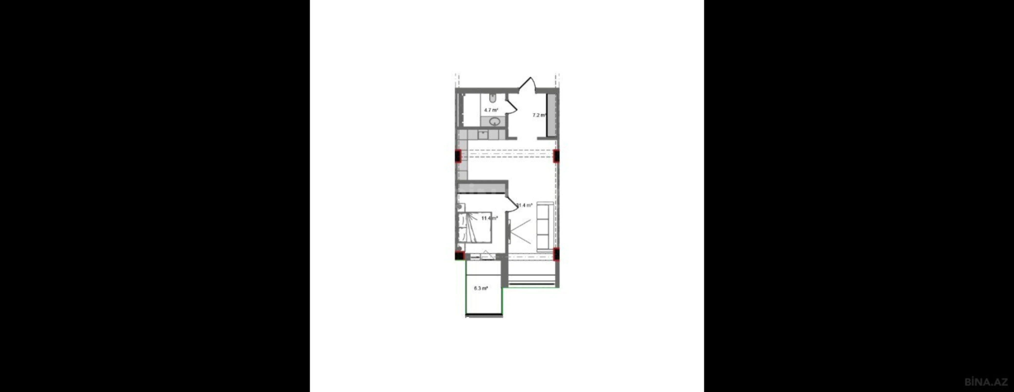 Satılır 2 otaqlı mənzil 74.7 m²